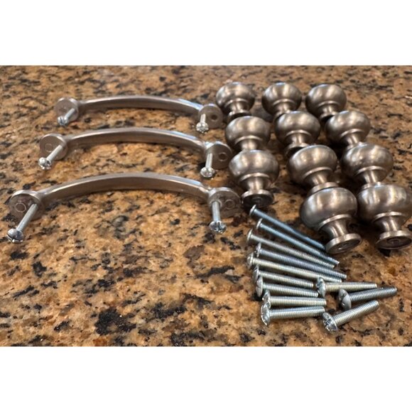 Satin Nickel Cabinet Knobs & Handles Set 11 Knobs & 3 Handles - Picture 7 of 13